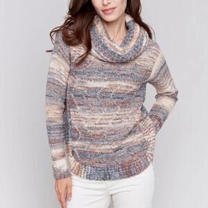 New Charlie B Cowl Neck Sweater Women's S Two Tone Yarn Knit Round Hem Wool